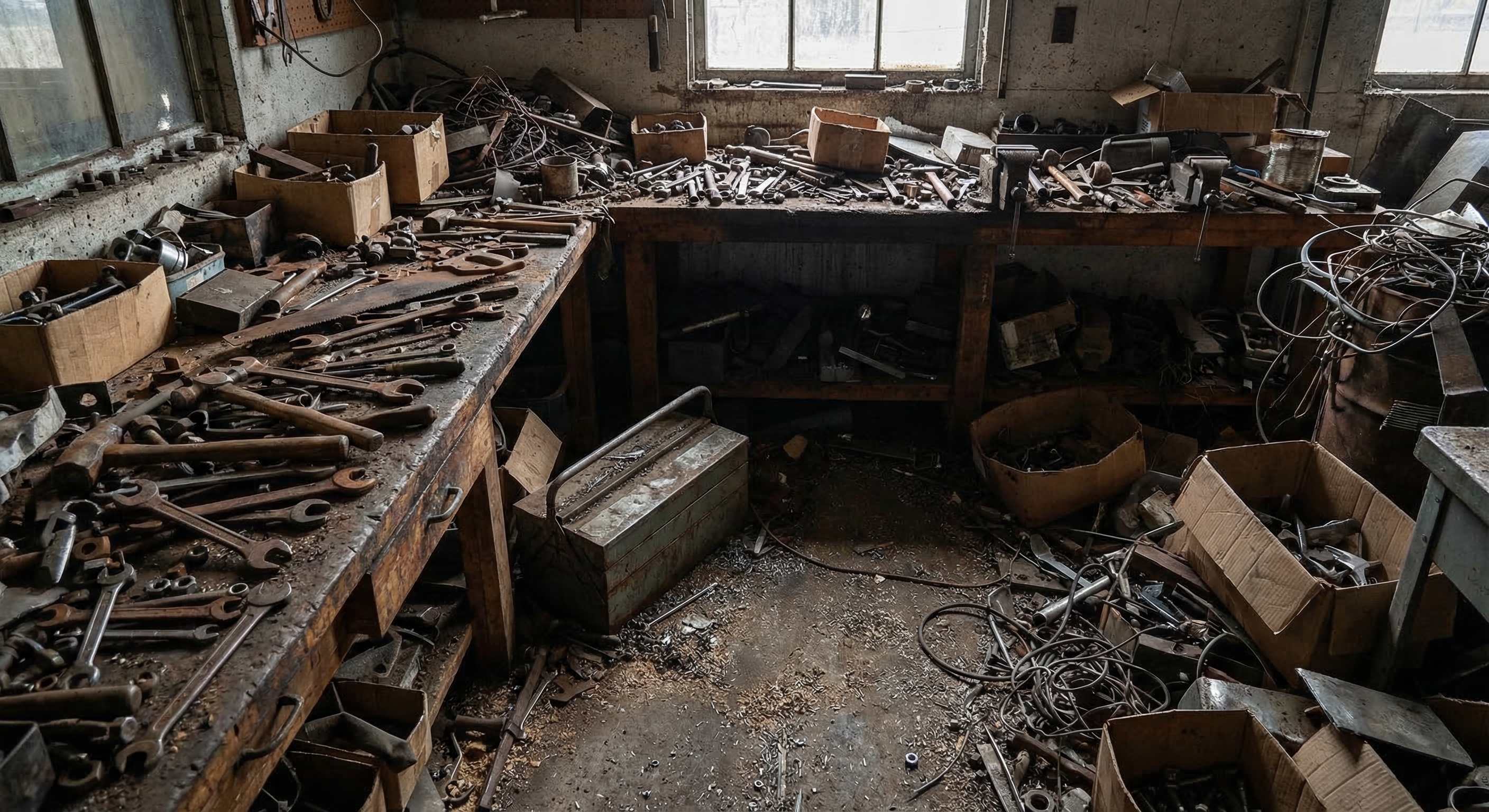Before - cluttered garage
